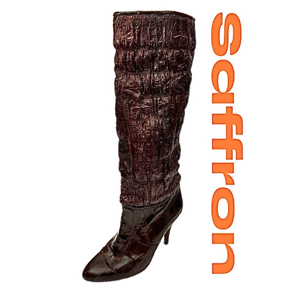 Saffron Vintage Brown Eel Skin High Heel Boots Women’s Size 5 Leather Sole